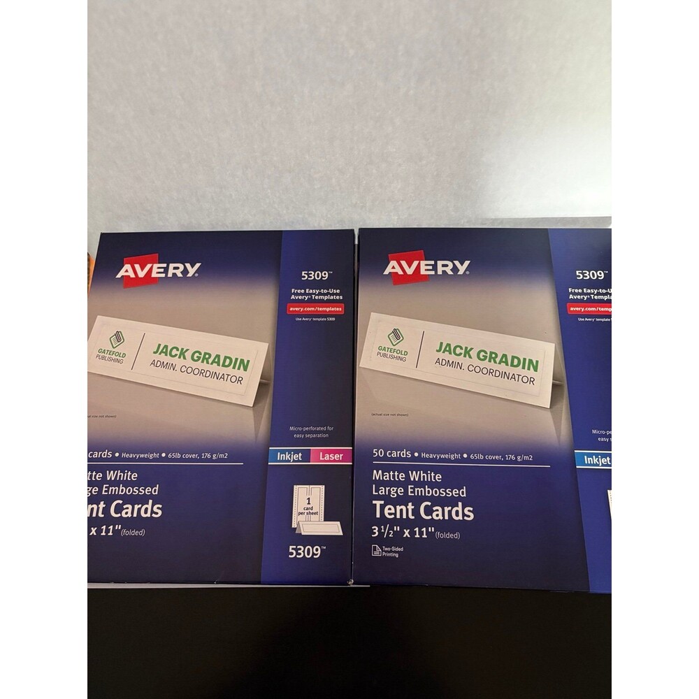 Avery Printable Tent Cards 3.5x11" White with Border 50 Count (5309)